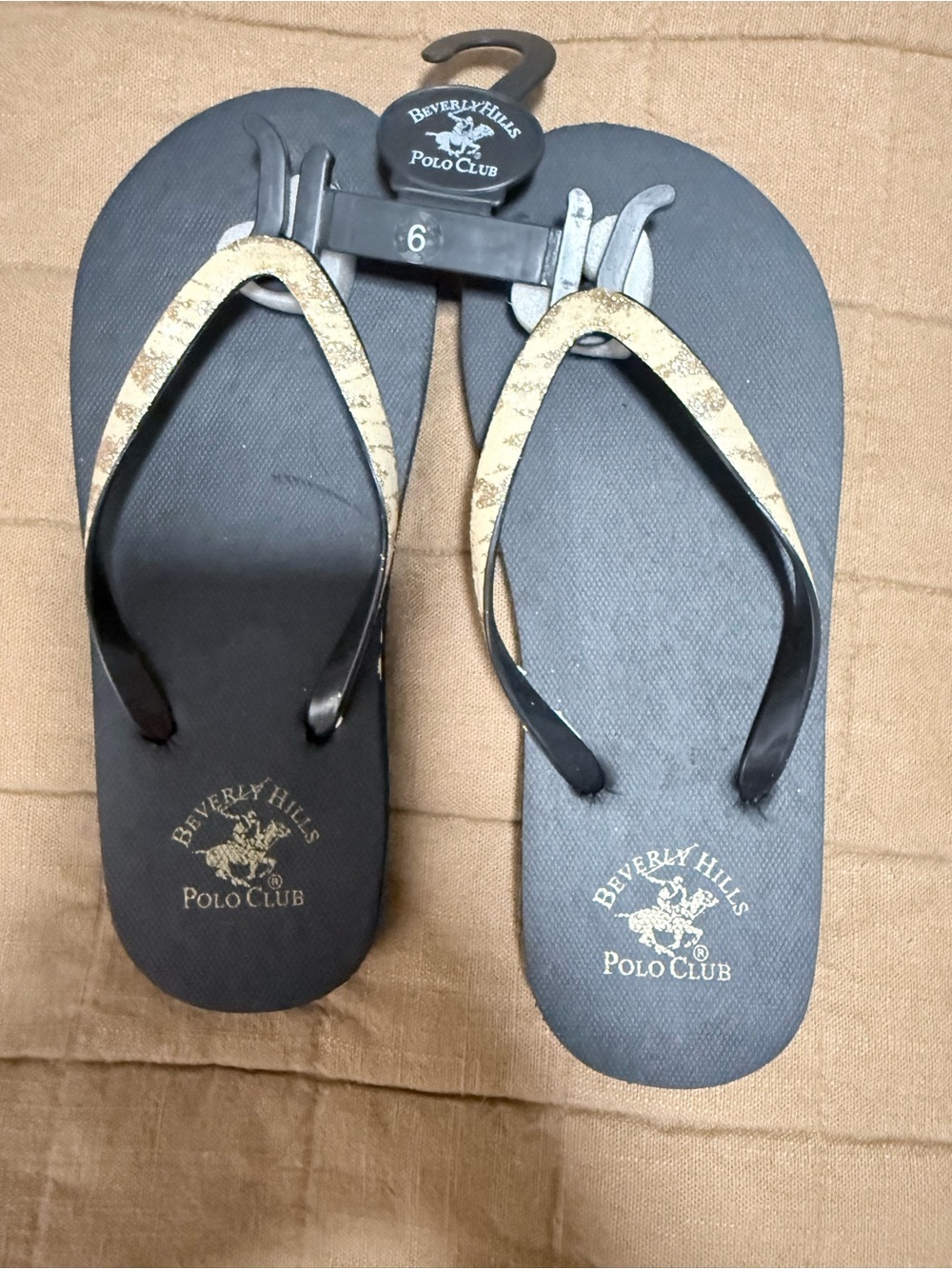 Beverly Hills Polo Club Women’s Black Flip Flops with Gold Straps